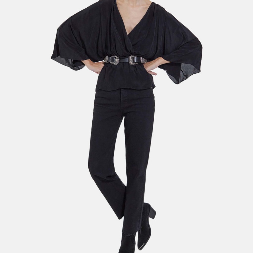 The Kooples Black Kimono top with long draped sleeves